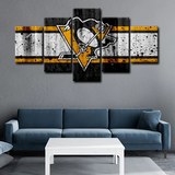 Pittsburgh Penguins Team Logo NHL Hockey Sports 5 Piece Canvas Wall Art Painting Wallpaper Poster Picture Print Photo Decor