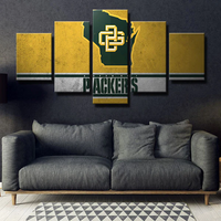 NFL Sports Team Green Bay Packers Logo Yellow Name 5 Piece Canvas Wall Art Painting Wallpaper Poster Picture Print Photo Decor