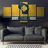 NFL Sports Team Green Bay Packers Logo Yellow Name 5 Piece Canvas Wall Art Painting Wallpaper Poster Picture Print Photo Decor