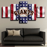 San Francisco Giants MLB Baseball Logo & American Flag 5 Piece Canvas Wall Art Painting Wallpaper Poster Picture Print Photo Decor
