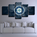 MLB Sports Seattle Mariners Baseball Team Logo 5 Piece Canvas Wall Art Painting Wallpaper Poster Picture Print Photo Decor
