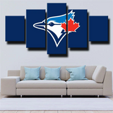 MLB Baseball Team Toronto Blue Jays Logo Blue 5 Piece Canvas Wall Art Painting Wallpaper Poster Picture Print Photo Decor