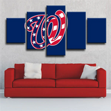Washington Nationals MLB Baseball Team Logo Blue 5 Piece Canvas Wall Art Painting Wallpaper Poster Picture Print Photo Decor