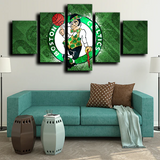 Boston Celtics NBA Basketball Sports Team Green Logo 5 Piece Canvas Wall Art Painting Wallpaper Poster Picture Print Photo Decor