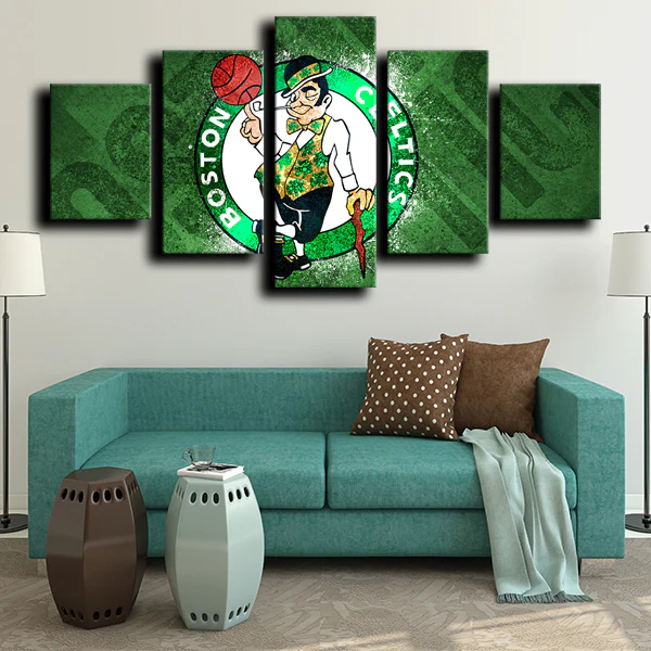 Boston Celtics NBA Basketball Sports Team Green Logo 5 Piece Canvas Wall Art Painting Wallpaper Poster Picture Print Photo Decor