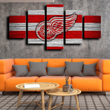 Detroit Red Wings NHL Hockey Team Red & White Logo 5 Piece Canvas Wall Art Painting Wallpaper Poster Picture Print Photo Decor