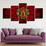 Premier League Team Manchester United Football Club Logo 5 Piece Canvas Wall Art Painting Wallpaper Poster Picture Print Photo Decor