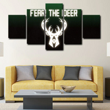 NBA Milwaukee Bucks Basketball Sports Team Logo 5 Piece Canvas Wall Art Painting Wallpaper Poster Picture Print Photo Decor