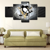 NHL Hockey Sports Pittsburgh Penguins Team Logo 5 Piece Canvas Wall Art Painting Wallpaper Poster Picture Print Photo Decor