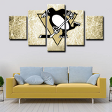NHL Hockey Sports Team Pittsburgh Penguins Logo 5 Piece Canvas Wall Art Painting Wallpaper Poster Picture Print Photo Decor