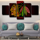 Chicago Blackhawks Logo NHL Hockey Sports Team 5 Piece Canvas Wall Art Painting Wallpaper Poster Picture Print Photo Decor