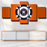 Houston Astros Baseball Sports Team Orange Logo 5 Piece Canvas Wall Art Painting Wallpaper Poster Picture Print Photo Decor