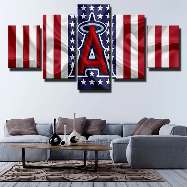 Los Angeles Angels MLB Baseball Team Logo USA Flag 5 Piece Canvas Wall Art Painting Wallpaper Poster Picture Print Photo Decor