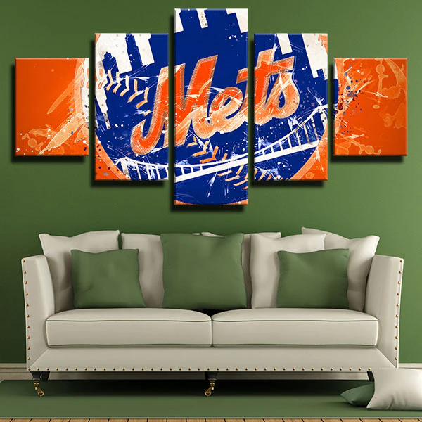 New York Mets MLB Baseball Team Graffiti Logo 5 Piece Canvas Wall Art ...