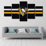 NHL Pittsburgh Penguins Hockey Sports Team Logo 5 Piece Canvas Wall Art Painting Wallpaper Poster Picture Print Photo Decor