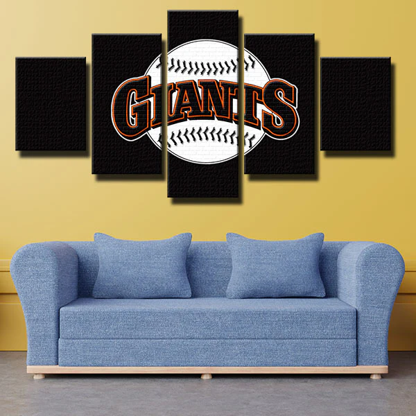 San Francisco Giants MLB Baseball Team Black Logo 5 Piece Canvas Wall Art Painting Wallpaper Poster Picture Print Photo Decor