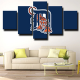 MLB Detroit Tigers Baseball Sports Team Dark Blue Logo 5 Piece Canvas Wall Art Painting Wallpaper Poster Picture Print Photo Decor