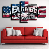 NFL Team Philadelphia Eagles Logo & American Flag 5 Piece Canvas Wall Art Painting Wallpaper Poster Picture Print Photo Decor