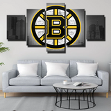 NHL Hockey Sports Boston Bruins Gray City Logo 5 Piece Canvas Wall Art Painting Wallpaper Poster Picture Print Photo Decor
