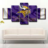 NFL Football Team Minnesota Vikings Logo Purple Silk 5 Piece Canvas Wall Art Painting Wallpaper Poster Picture Print Photo Decor