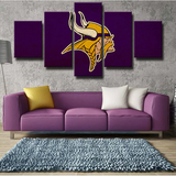NFL Football Team Minnesota Vikings Purple Logo 5 Piece Canvas Wall Art Painting Wallpaper Poster Picture Print Photo Decor