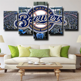 Milwaukee Brewers MLB Baseball Logo and Stadium 5 Piece Canvas Wall Art Painting Wallpaper Poster Picture Print Photo Decor
