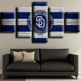 San Diego Padres MLB Baseball Sports Team Logo Stripes 5 Piece Canvas Wall Art Painting Wallpaper Poster Picture Print Photo Decor