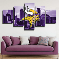 NFL Football Team Minnesota Vikings Logo Purple City 5 Piece Canvas Wall Art Painting Wallpaper Poster Picture Print Photo Decor