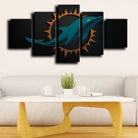 NFL Football Sports Team Miami Dolphins Black Logo 5 Piece Canvas Wall Art Painting Wallpaper Poster Picture Print Photo Decor