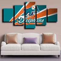 NFL American Football Team Miami Dolphins Logo 5 Piece Canvas Wall Art Painting Wallpaper Poster Picture Print Photo Decor