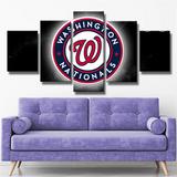 Washington Nationals MLB Baseball Team Black Logo 5 Piece Canvas Wall Art Painting Wallpaper Poster Picture Print Photo Decor