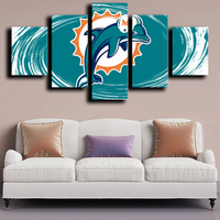 NFL American Football Miami Dolphins Team Logo 5 Piece Canvas Wall Art Painting Wallpaper Poster Picture Print Photo Decor