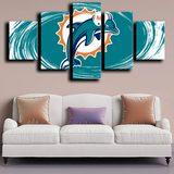 NFL American Football Miami Dolphins Team Logo 5 Piece Canvas Wall Art Painting Wallpaper Poster Picture Print Photo Decor