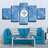 Winnipeg Jets NHL Hockey Team Scratched Ice Logo 5 Piece Canvas Wall Art Painting Wallpaper Poster Picture Print Photo Decor