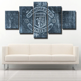 Manchester United Football Soccer Team Grey Logo 5 Piece Canvas Wall Art Painting Wallpaper Poster Picture Print Photo Decor