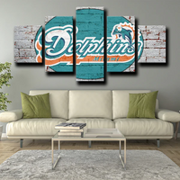 Miami Dolphins NFL Football Sports Team Logo 5 Piece Canvas Wall Art Painting Wallpaper Poster Picture Print Photo Decor