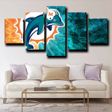 NFL Football Sports Team Miami Dolphins Logo 5 Piece Canvas Wall Art Painting Wallpaper Poster Picture Print Photo Decor