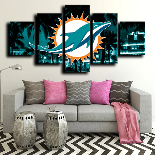 Miami Dolphins Logo Crest NFL American Football 5 Piece Canvas Wall Ar ...