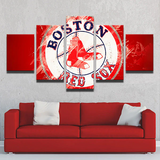 Baseball Sports Team Boston Red Sox MLB Logo Red 5 Piece Canvas Wall Art Painting Wallpaper Poster Picture Print Photo Decor