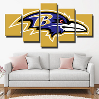 Baltimore Ravens NFL Football Sports Team Logo Yellow 5 Piece Canvas Wall Art Painting Wallpaper Poster Picture Print Photo Decor