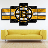 NHL Hockey Sports Team Boston Bruins Stripes Logo 5 Piece Canvas Wall Art Painting Wallpaper Poster Picture Print Photo Decor