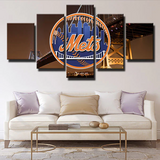 New York Mets MLB Baseball Team Logo Night View 5 Piece Canvas Wall Art Painting Wallpaper Poster Picture Print Photo Decor