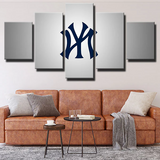 New York Yankees MLB Baseball Team Gray Logo 5 Piece Canvas Wall Art Painting Wallpaper Poster Picture Print Photo Decor