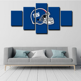 NFL Football Team New York Giants Helmet Logo Blue 5 Piece Canvas Wall Art Painting Wallpaper Poster Picture Print Photo Decor