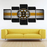NHL Hockey Sports Boston Bruins Stripes Wood Logo 5 Piece Canvas Wall Art Painting Wallpaper Poster Picture Print Photo Decor