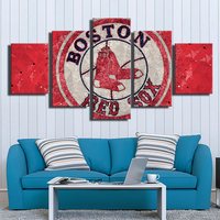 MLB Baseball Boston Red Sox Sports Team Logo Red 5 Piece Canvas Wall Art Painting Wallpaper Poster Picture Print Photo Decor