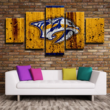 Nashville Predators NHL Hockey Dirty Yellow Logo 5 Piece Canvas Wall Art Painting Wallpaper Poster Picture Print Photo Decor