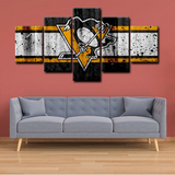 Pittsburgh Penguins Team Logo NHL Hockey Sports 5 Piece Canvas Wall Art Painting Wallpaper Poster Picture Print Photo Decor