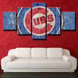 MLB Baseball Sports team Chicago Cubs Blue Logo 5 Piece Canvas Wall Art Painting Wallpaper Poster Picture Print Photo Decor