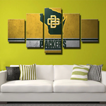 NFL Sports Team Green Bay Packers Logo Yellow Name 5 Piece Canvas Wall Art Painting Wallpaper Poster Picture Print Photo Decor
